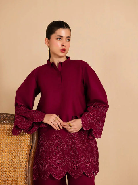 Wine Blossom – Chikankari Stitched 2 Piece