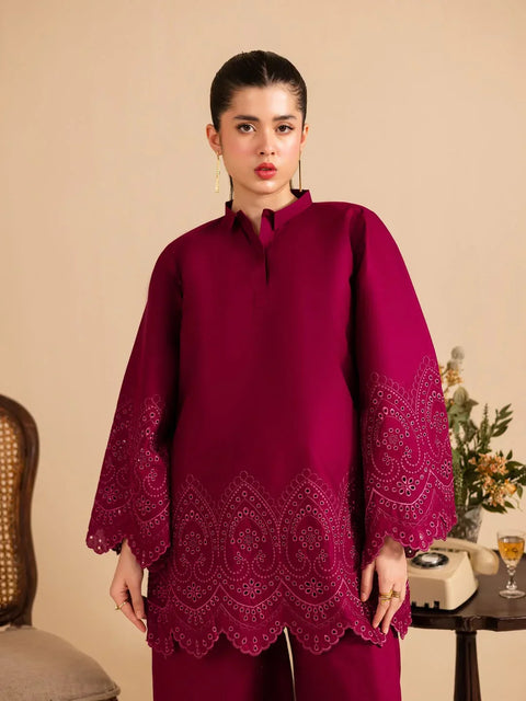 Wine Blossom – Chikankari Stitched 2 Piece